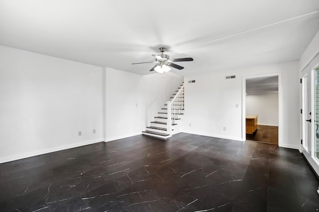 unfurnished living room featuring ceiling fan