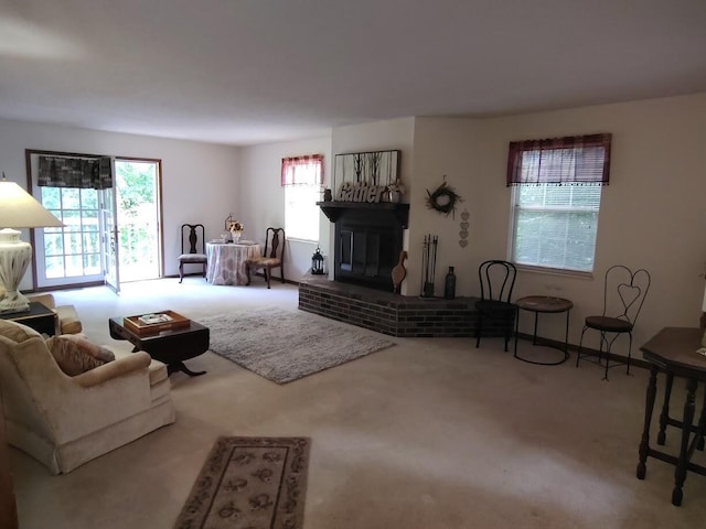 122 Shady Ln, Seymour, TN 37865 - carpeted living area featuring a brick fireplace