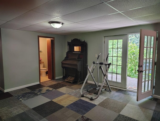 122 Shady Ln, Seymour, TN 37865 - workout room with a drop ceiling and a wood stove