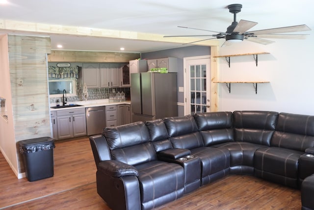 606 Caton St, Seymour, TN 37865 - living room with dark wood-style floors, ceiling fan, and recessed lighting