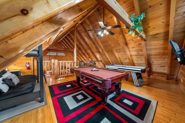 2040 Cougar Crossing Way, Sevierville, TN 37862 - playroom with vaulted ceiling with beams, wood-type flooring, wood ceiling, and wooden walls