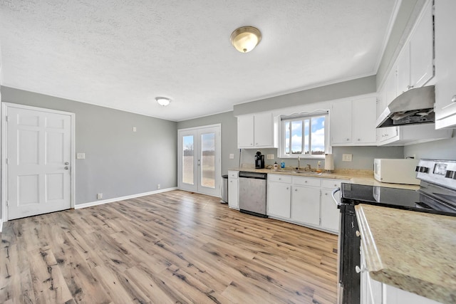 1439 Woods Ridge Rd, Dandridge, TN 37725 - kitchen with range with electric cooktop, dishwasher, ventilation hood, light wood-style flooring, and light countertops