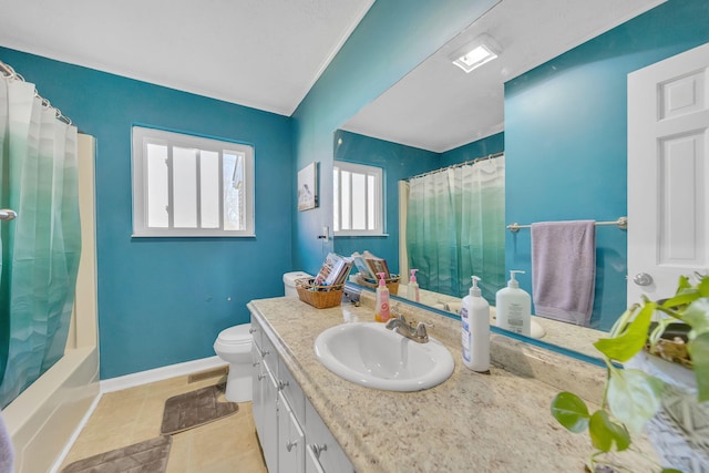 1439 Woods Ridge Rd, Dandridge, TN 37725 - full bath featuring vanity, tile patterned floors, crown molding, and shower / bath combination with curtain