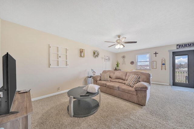 1439 Woods Ridge Rd, Dandridge, TN 37725 - carpeted living room featuring ceiling fan and a textured ceiling