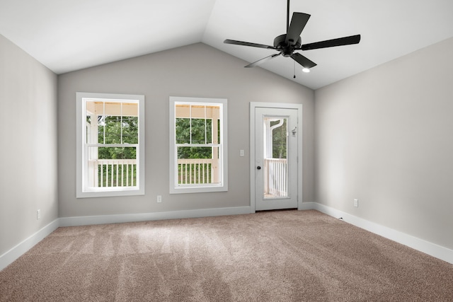 274A W Main St, Dandridge, TN 37725 - unfurnished room with vaulted ceiling, carpet floors, baseboards, and a ceiling fan