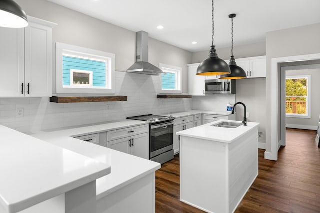 274A W Main St, Dandridge, TN 37725 - kitchen with wall chimney exhaust hood, appliances with stainless steel finishes, a sink, healthy amount of natural light, and recessed lighting