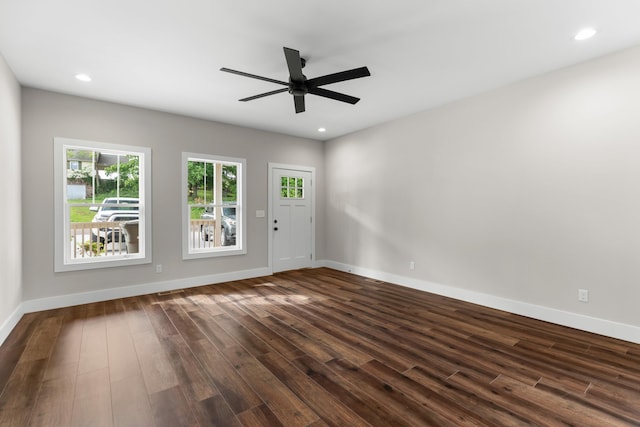 274A W Main St, Dandridge, TN 37725 - empty room featuring healthy amount of natural light, dark wood-type flooring, baseboards, a ceiling fan, and recessed lighting
