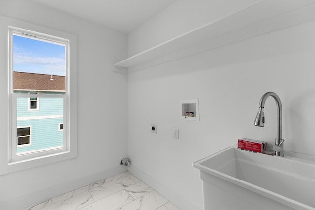 274A W Main St, Dandridge, TN 37725 - laundry area featuring washer hookup, light marble finish floors, baseboards, and hookup for an electric dryer