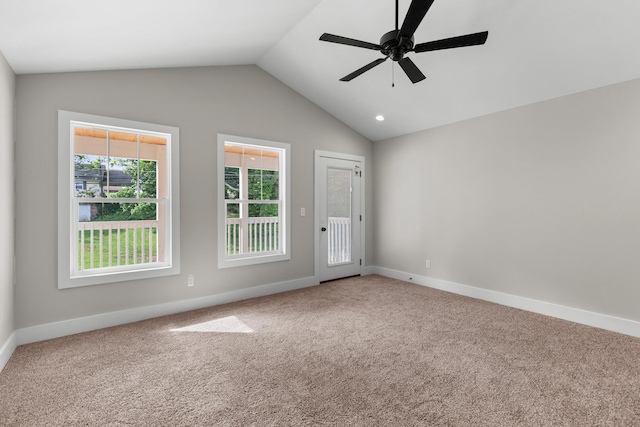 274A W Main St, Dandridge, TN 37725 - carpeted empty room featuring vaulted ceiling, baseboards, and a ceiling fan