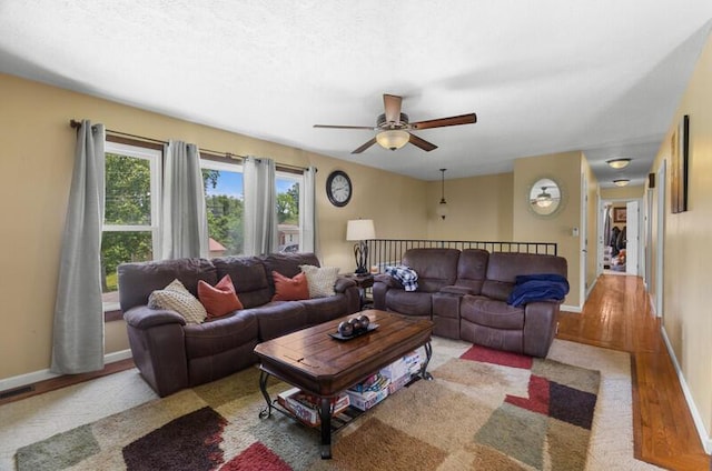 591 Phyllis Cir, Talbott, TN 37877 - living area featuring wood finished floors and a ceiling fan