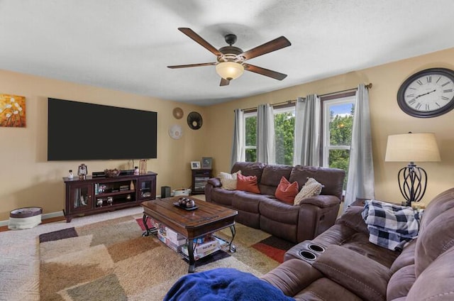 591 Phyllis Cir, Talbott, TN 37877 - carpeted living room with ceiling fan and baseboards