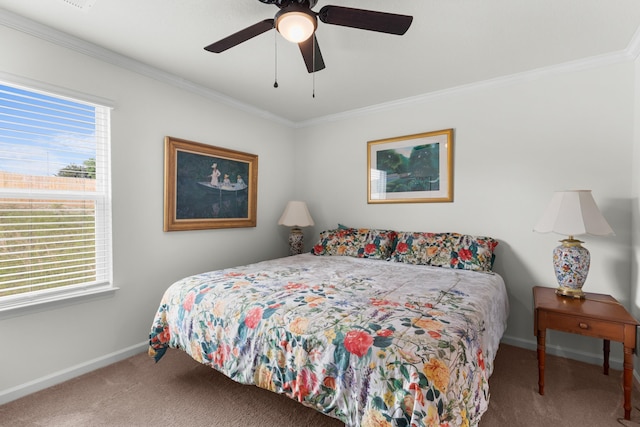 2909 Nicole Cir, Morristown, TN 37814 - carpeted bedroom featuring baseboards, ornamental molding, and a ceiling fan