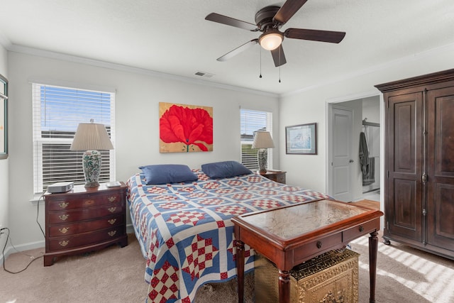 2909 Nicole Cir, Morristown, TN 37814 - bedroom with light colored carpet, crown molding, ceiling fan, and baseboards