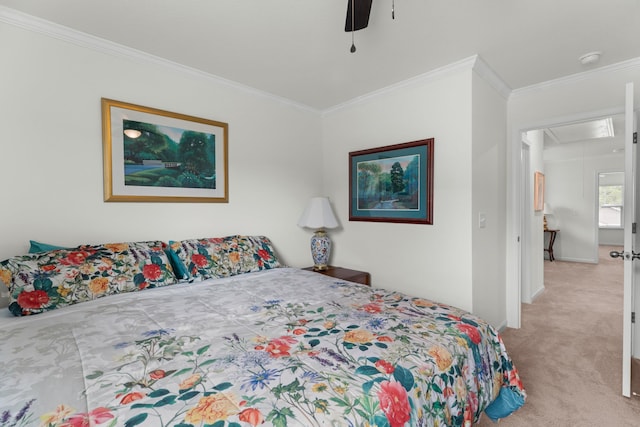 2909 Nicole Cir, Morristown, TN 37814 - bedroom with light colored carpet, attic access, crown molding, baseboards, and ceiling fan