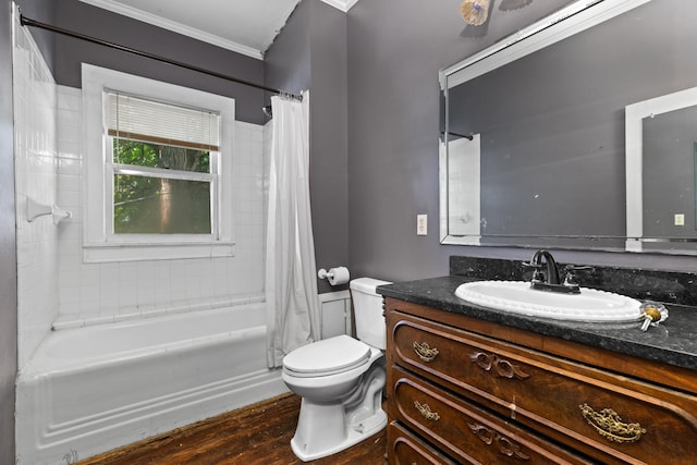 115 E Meeting St, Dandridge, TN 37725 - full bath featuring vanity, shower / bath combination with curtain, crown molding, toilet, and wood finished floors