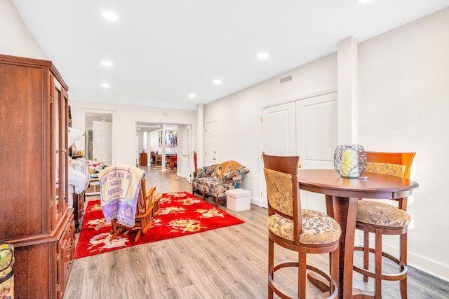 dining area with light wood-type flooring