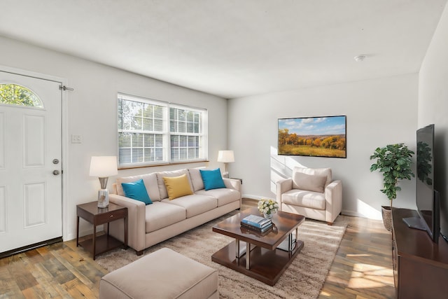 living room featuring dark hardwood / wood-style floors