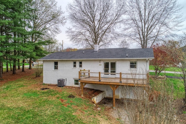 506 Viola Cir, Mount Carmel, TN 37645 - rear view of house with brick siding, a shingled roof, cooling unit, and a deck