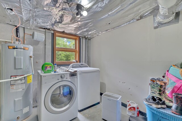 2306 Mountain Dr, Kingsport, TN 37664 - washroom featuring water heater, washing machine and dryer, and concrete block wall