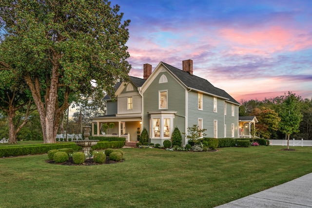 view of front of property with a yard