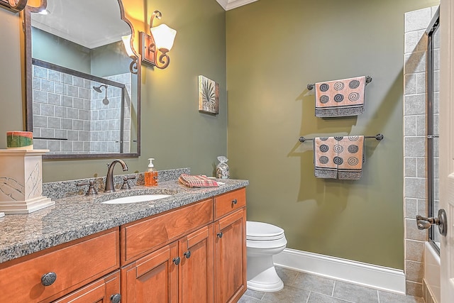 351 Monroe Pvt Dr, Bristol, TN 37620 - bathroom with tile patterned flooring, vanity, crown molding, and shower / bath combination with glass door