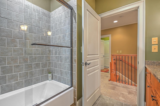 351 Monroe Pvt Dr, Bristol, TN 37620 - full bath with vanity, shower / tub combination, stone tile floors, and recessed lighting