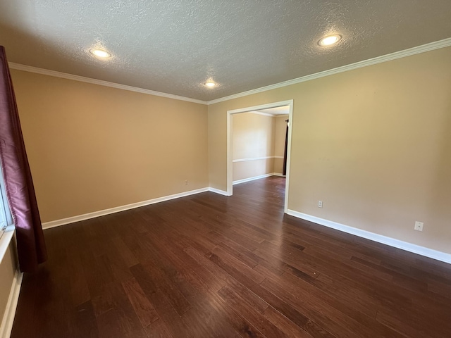 968 Cedar Trace Ln, Morristown, TN 37814 - empty room featuring a textured ceiling, dark wood finished floors, baseboards, crown molding, and recessed lighting