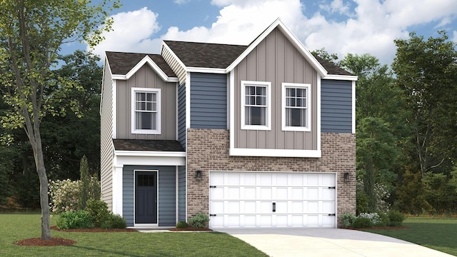 5129 Lost Creek Dr, Morristown, TN 37813 - view of front of home with board and batten siding, brick siding, a garage, and driveway