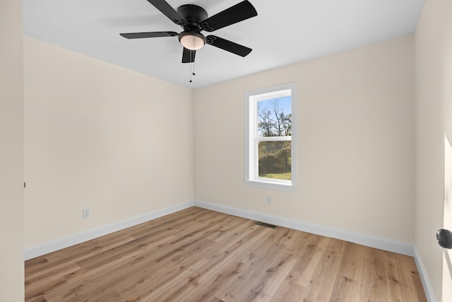 spare room featuring ceiling fan and light hardwood / wood-style flooring