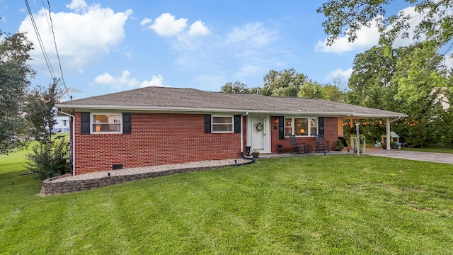 2121 Fir St, Morristown, TN 37813 - ranch-style house featuring a front lawn, concrete driveway, brick siding, and an attached carport