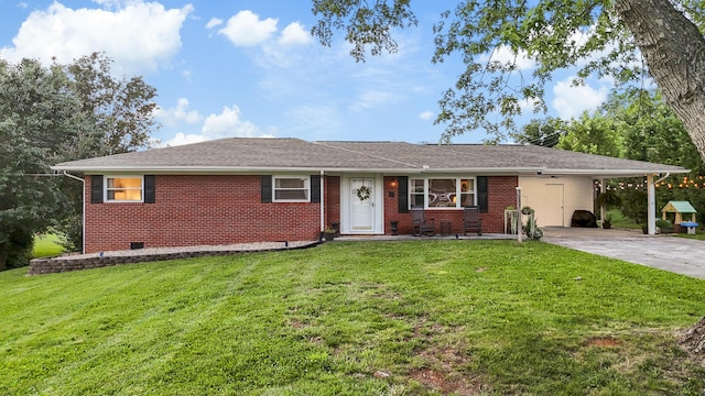 2121 Fir St, Morristown, TN 37813 - ranch-style home featuring concrete driveway, an attached carport, a front yard, and brick siding