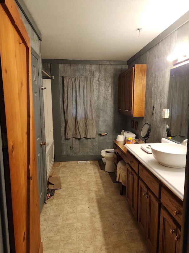 204 Clearview Dr, Bean Station, TN 37708 - bathroom with tile patterned floors, vanity, toilet, a tub, and a shower
