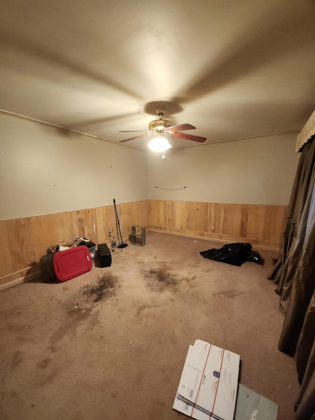 204 Clearview Dr, Bean Station, TN 37708 - spare room with wooden walls, wainscoting, and a ceiling fan