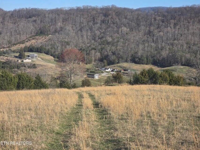 exterior space with a rural view and a view of trees