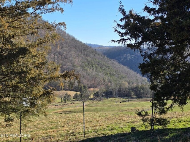 mountain view featuring a rural view and a view of trees