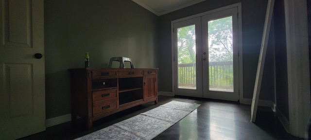 1034 E Skyline Dr, Morristown, TN 37813 - entryway with french doors, crown molding, and dark wood finished floors