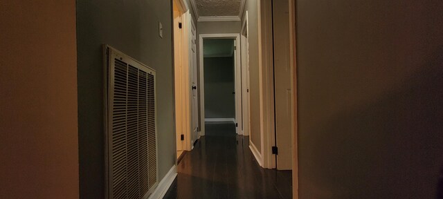 1034 E Skyline Dr, Morristown, TN 37813 - corridor with a heating unit, crown molding, and dark wood-type flooring
