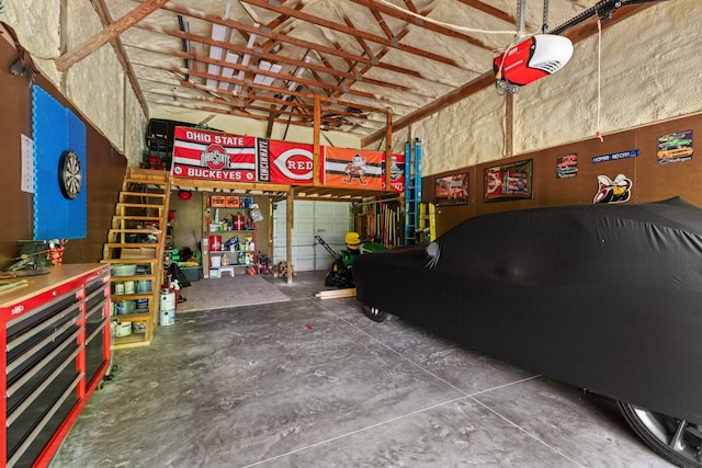garage with a garage door opener
