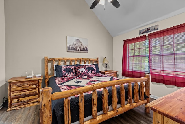 5014 Latta Way, Gatlinburg, TN 37738 - bedroom with baseboards, vaulted ceiling, ceiling fan, and wood finished floors