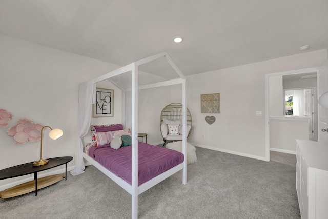 bedroom with carpet, baseboards, and recessed lighting