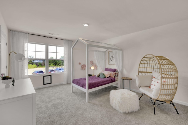 bedroom featuring visible vents, baseboards, and carpet flooring