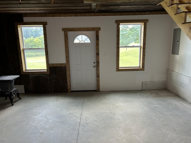 1101 Beason Ridge Rd, New Tazewell, TN 37825 - entrance foyer with electric panel and unfinished concrete floors