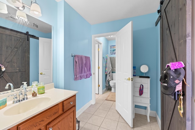 bathroom with vanity, tile patterned floors, and toilet