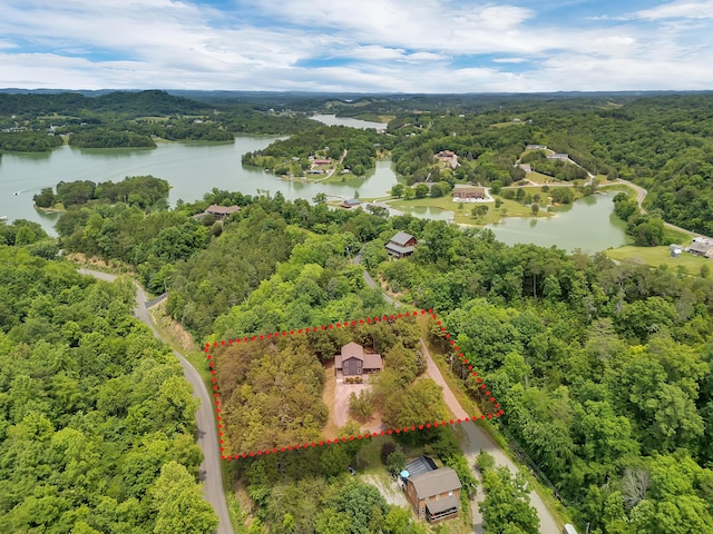 3466 Caywood Rd, Dandridge, TN 37725 - aerial view of property and surrounding area with a large body of water, a heavily wooded area, and property parcel outlined