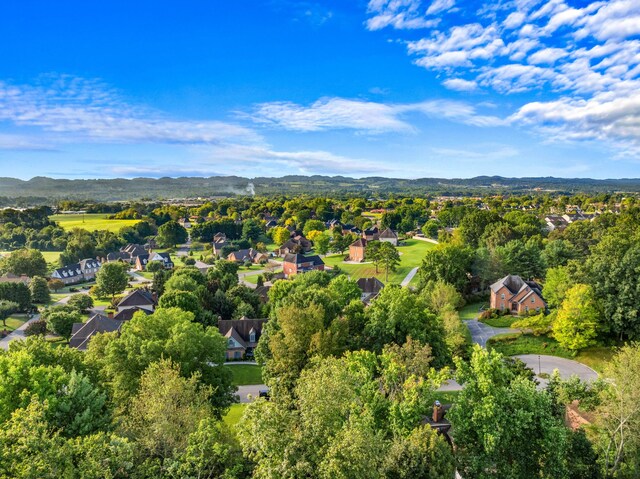 aerial view featuring a mountain view and a residential view