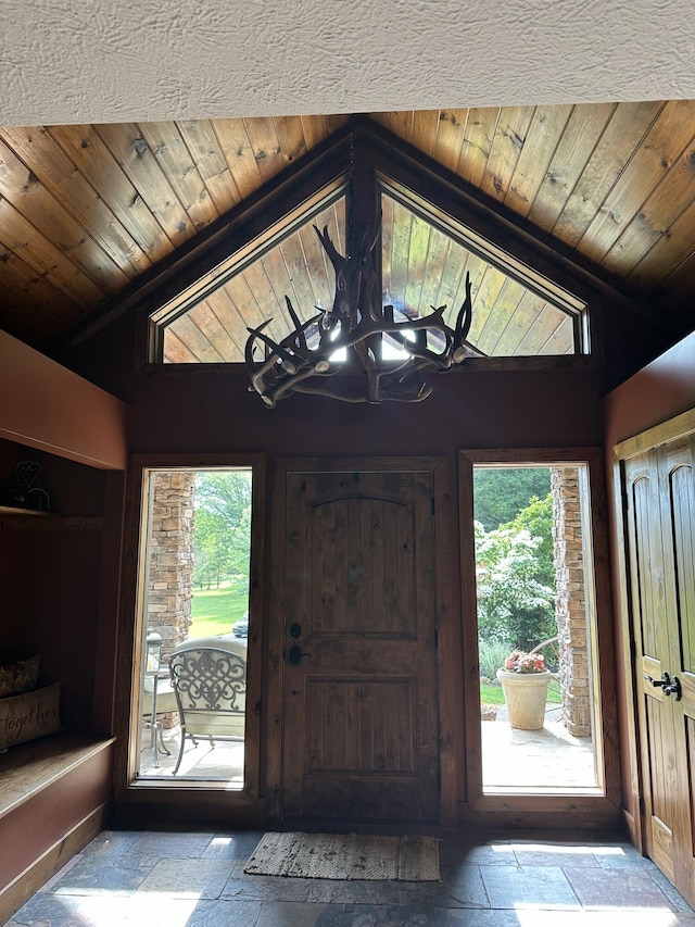 3041 Wineberry Ln, Morristown, TN 37814 - entrance foyer featuring vaulted ceiling, wood ceiling, and stone finish floors