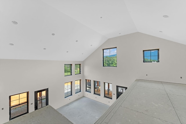 living room with lofted ceiling