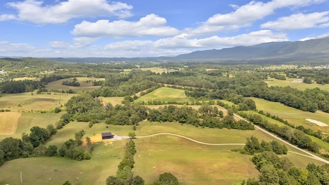 drone / aerial view featuring a mountain view and a rural view