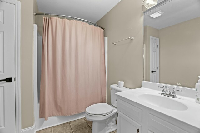 749 Harvest Meadows Dr, Kodak, TN 37764 - full bathroom featuring toilet, tile patterned floors, shower / bathtub combination with curtain, and vanity
