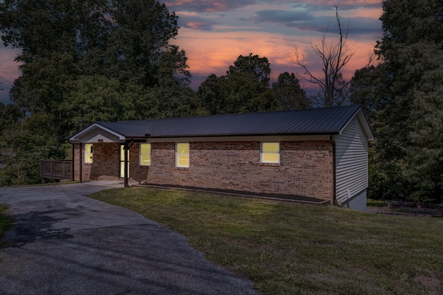 1651 Old Liberty Hill Rd, Morristown, TN 37814 - ranch-style house featuring a lawn, brick siding, and metal roof